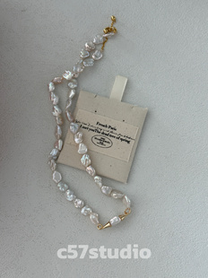 c57法式巴洛克天然不规则小胡子系列珍珠项链银镀金18k