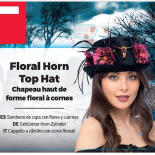#女士牛角羽毛带花礼帽 暗黑风 万圣节帽子 Top Hat