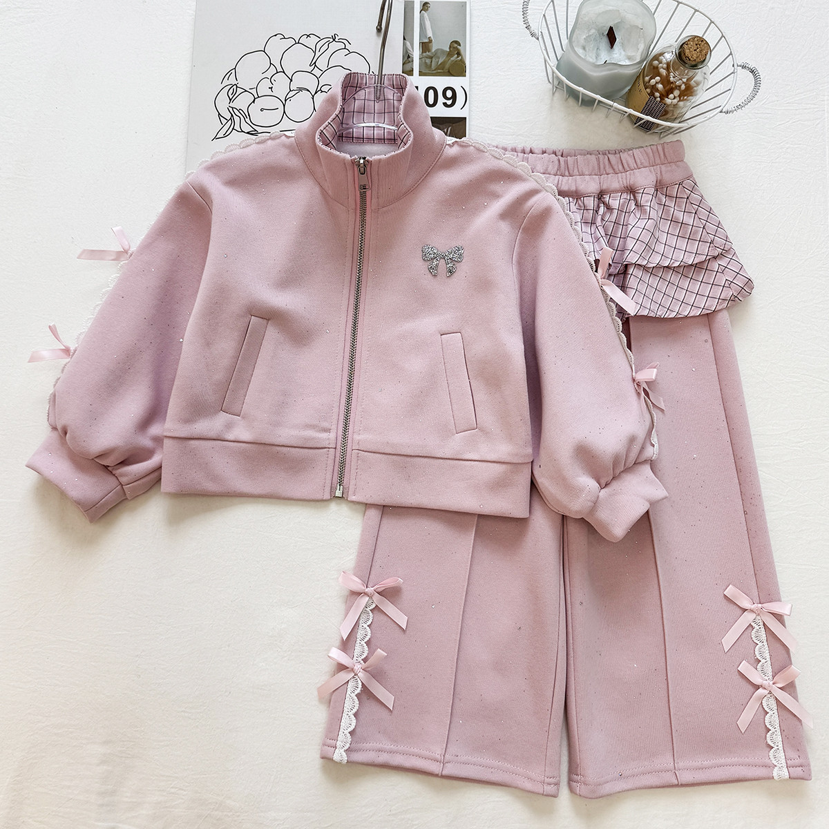 春秋女童蝴蝶结拉链运动两件套