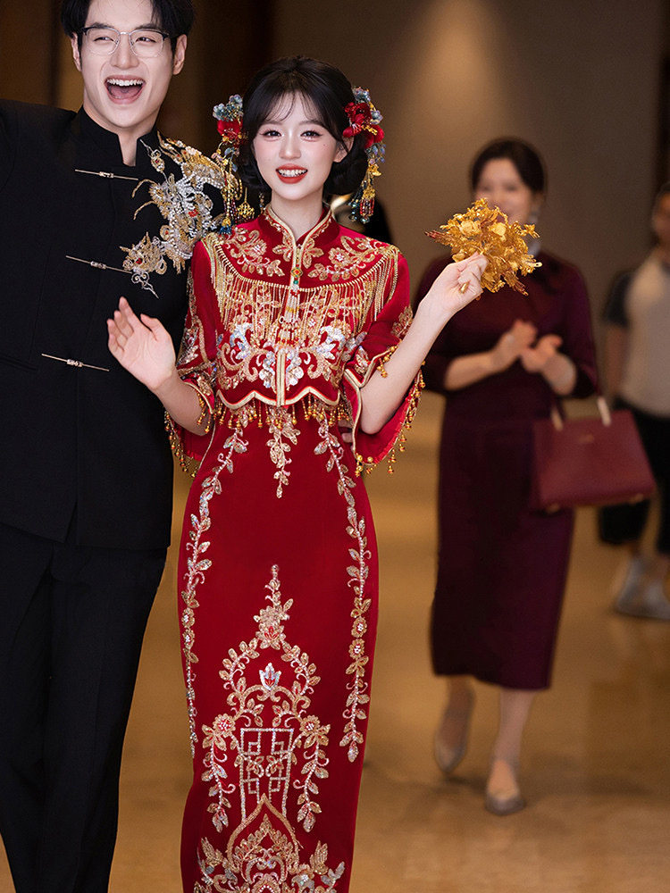 2026新娘结婚敬酒服高端重工旗袍套装中式结婚订婚礼服裙出阁秋冬,女装/女士精品,秀禾服,淘宝优惠券,粉丝福利购,淘宝优惠卷