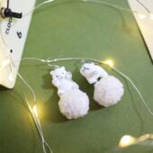 北极熊白毛球雪秋冬百搭原创意个性 夸张耳环2024新款 潮925纯银