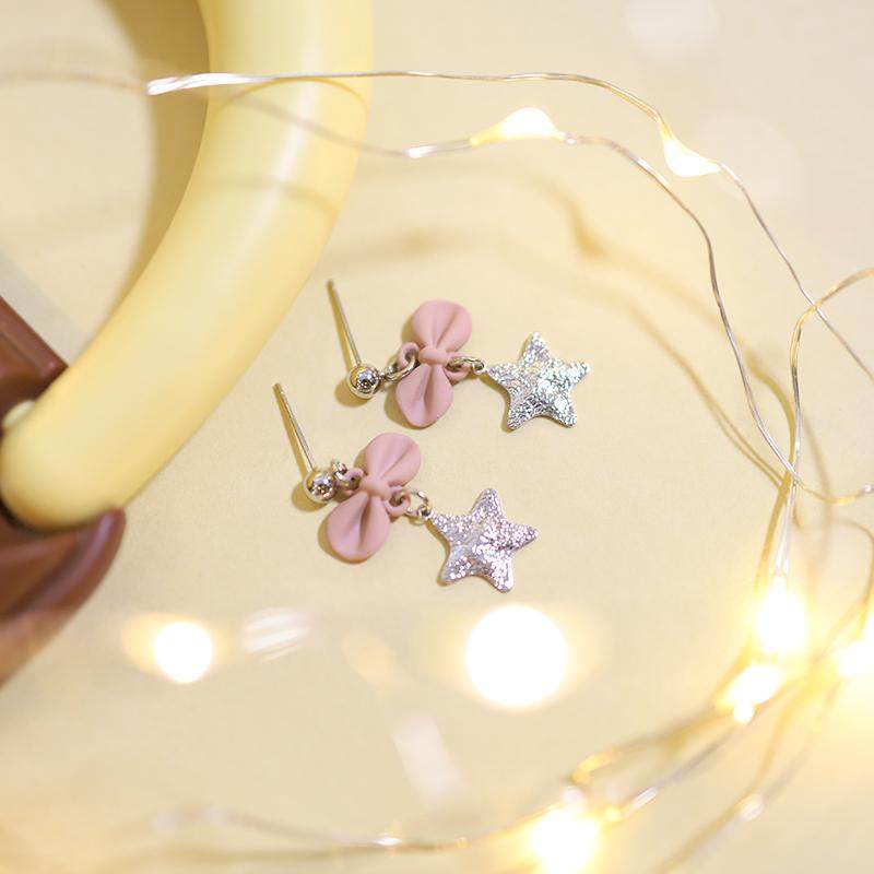 粉结银星甜美小清新蝴蝶结耳钉高级感小众设计耳环学生精致耳饰,饰品/流行首饰/时尚饰品新,耳钉,淘宝优惠券,粉丝福利购,淘宝优惠卷