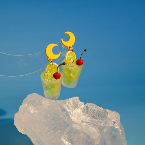 月光一杯 春夏鸡尾酒2025新款可露丽少女风月亮耳钉925银耳夹