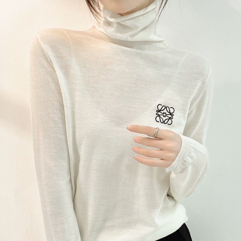 Chao软微透精纺100%羊毛衫女内搭薄款堆堆领打底衫高领羊绒针织衫