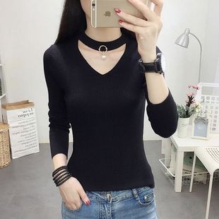 2025秋冬新款韩版针织打底衫上衣长袖性感修身显瘦加绒v领毛衣女