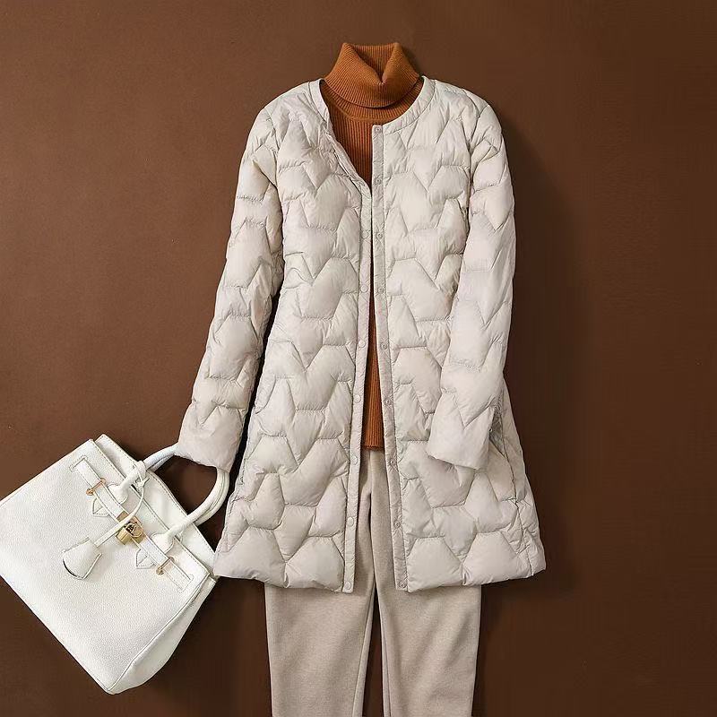 2025秋冬新款韩版百搭中长款外套内搭圆领内胆修身轻薄羽绒服女潮