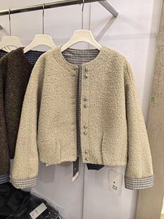 2026春季 宽松显瘦百搭圆领单排扣羊羔毛圈圈毛外套女上衣潮流 新款