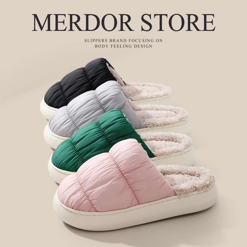 云朵保暖毛绒棉拖鞋女秋冬季室内厚底可爱防滑居家用月子拖鞋冬天