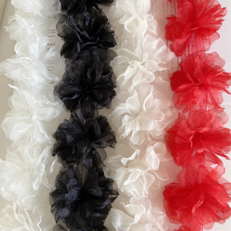 欧根纱蓬蓬卷边立体花朵