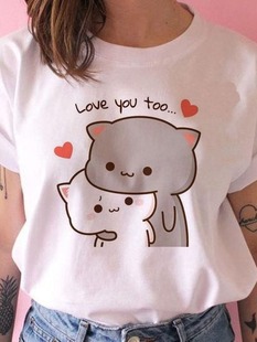 女装 大码 Tshirts夏季 Cute cat 复古大码 可爱卡通胖吉猫女式 fat