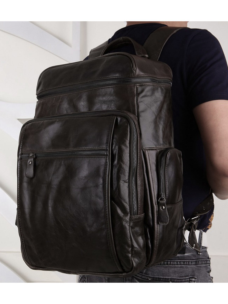 Top layer cowhide men's bag simple fashion backpack large capacity travel bag handmade leather business backpack computer bag