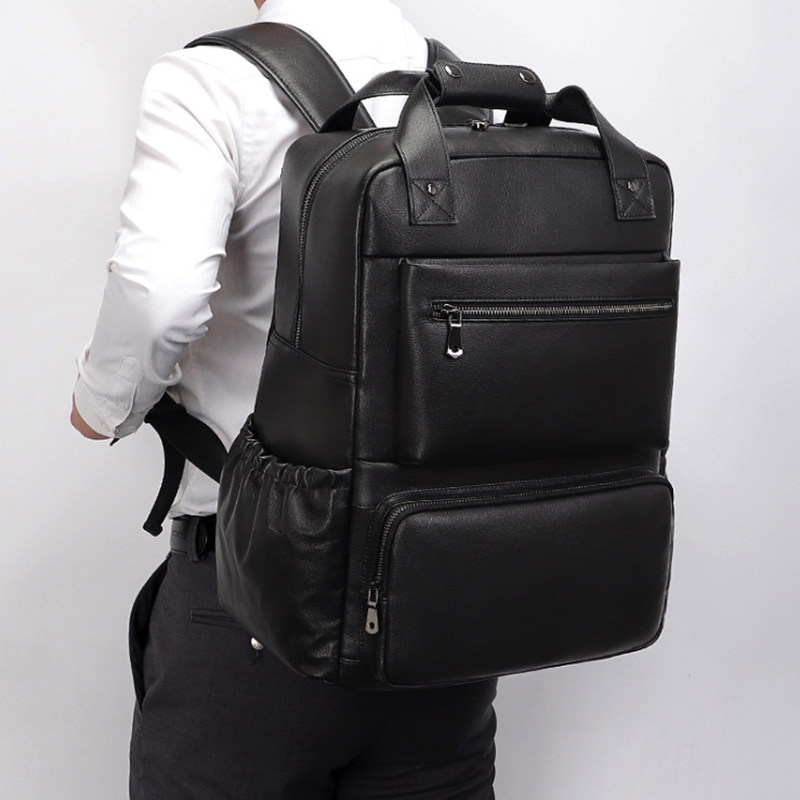 头层牛皮男士双肩包大容量时尚简约真皮背包旅行包商务通勤电脑包