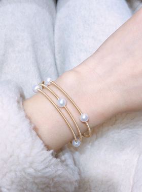 多圈绕线编织天然淡水珍珠手环