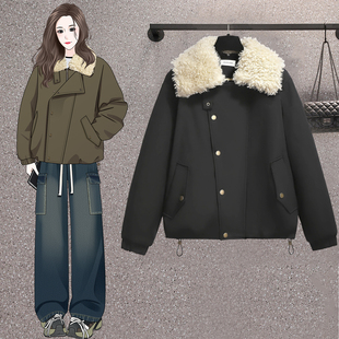 宽松显瘦加绒帅气老钱风夹克棉衣外套女 新款 胖MM大码 棉服2025冬装
