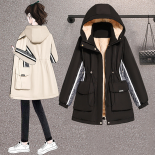 加绒中长款 胖MM大码 新款 2025年冬季 棉服显瘦宽松派克棉衣外套 女装