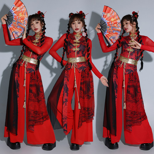 舞依芭红色年会表演服爵士演出服