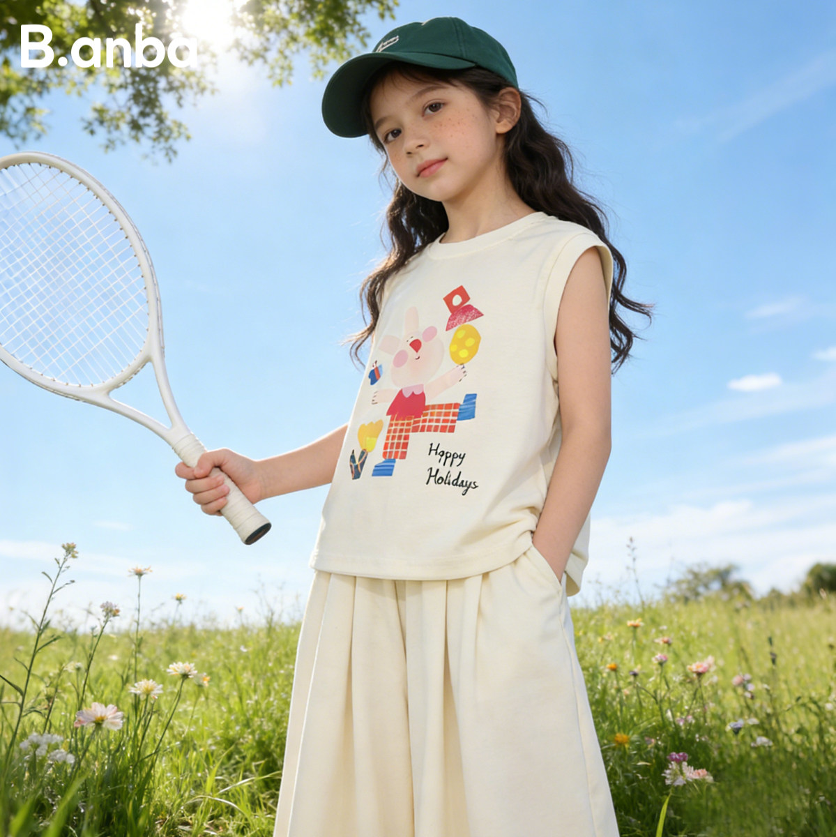 半芭女童套装2026夏季新款洋气涂鸦印花背心裤子小女孩两件套薄款