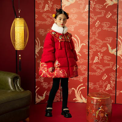 笛牧女童羽绒服2025冬新款韩版洋气白鸭绒洋气保暖中长款儿童外套