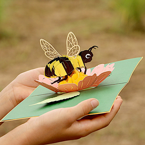 创意立体贺卡辛勤小蜜蜂3D剪纸艺术卡片生日感恩节幼儿园小学生