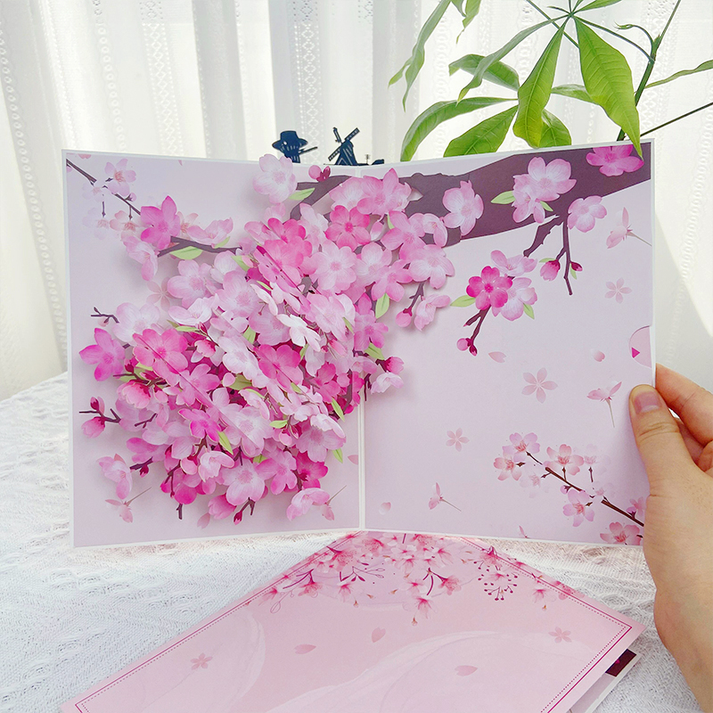 桃花新款3D立体贺卡鲜花创意卡片