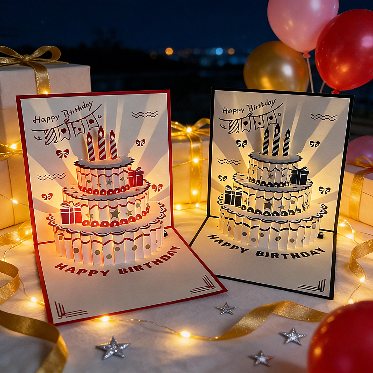 【新品8折】礼物蛋糕生日贺卡创意3D卡片灯光音乐礼物高级感ins风