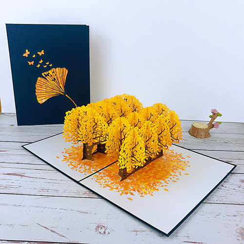银杏林立体贺卡鲜花贺卡