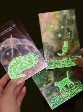 夜光明信片套装盒装30张猫咪创意装饰平面卡片墙贴高级感留言祝福