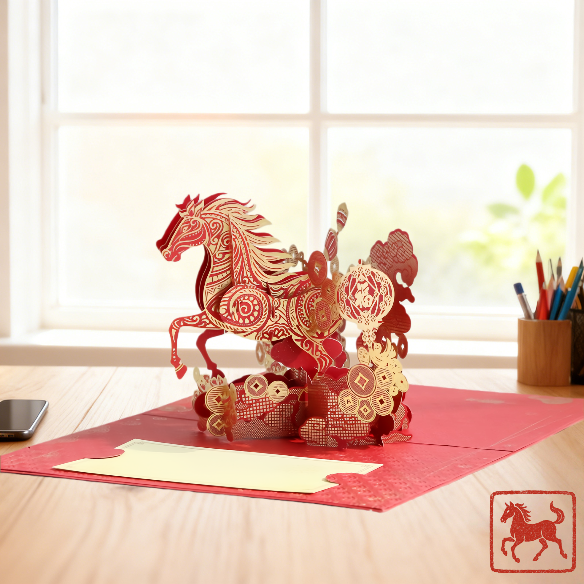 烫金马创意3D立体贺卡新年春节元旦2026年新款卡片公司单位定制