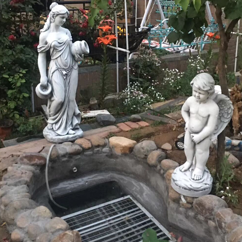 欧式双罐仕女流水雕塑循环户外喷泉落地花园装鱼池摆件招财水景