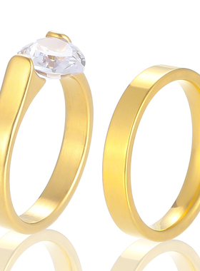 新泱情侣钛钢时尚百搭皓石戒指