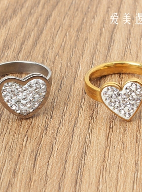 欧美时尚心形戒指镶钻不锈钢首饰