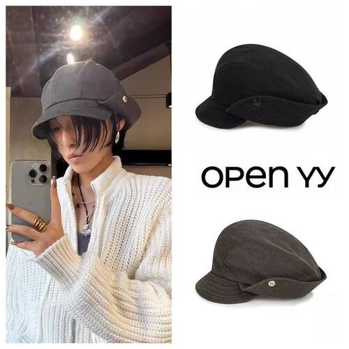 OpenYY正品翻边按扣百搭时尚宽檐贝雷帽复古工装报童渔夫帽韩国女