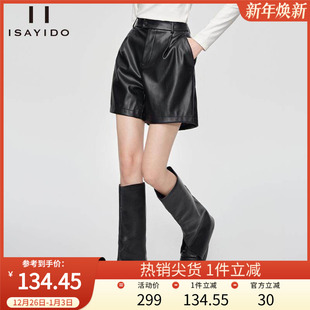 高腰百搭黑色显瘦小个子休闲裤 女新款 宽松皮短裤 傲丝度高冬季