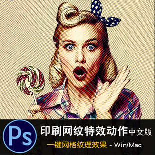 PS印刷网格网纹纹理效果特效动作中文版 一键照片转复古怀旧风