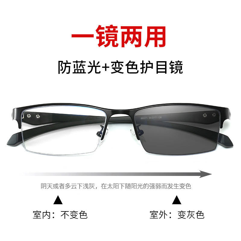 变色防蓝光辐射眼镜男平光镜玩手机看电脑护眼护目无度数方框半框