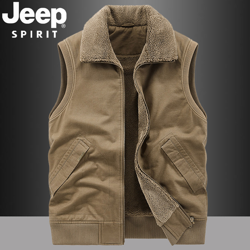 JEEP吉普棉马甲男士秋冬季加绒加厚保暖外穿立领背心纯棉马夹外套
