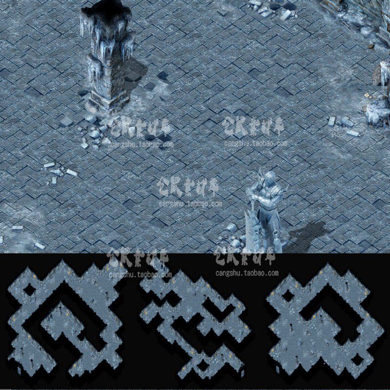 传奇地图素材  冰雪 寒冰洞  3张套图  地砖 完整封 DT429