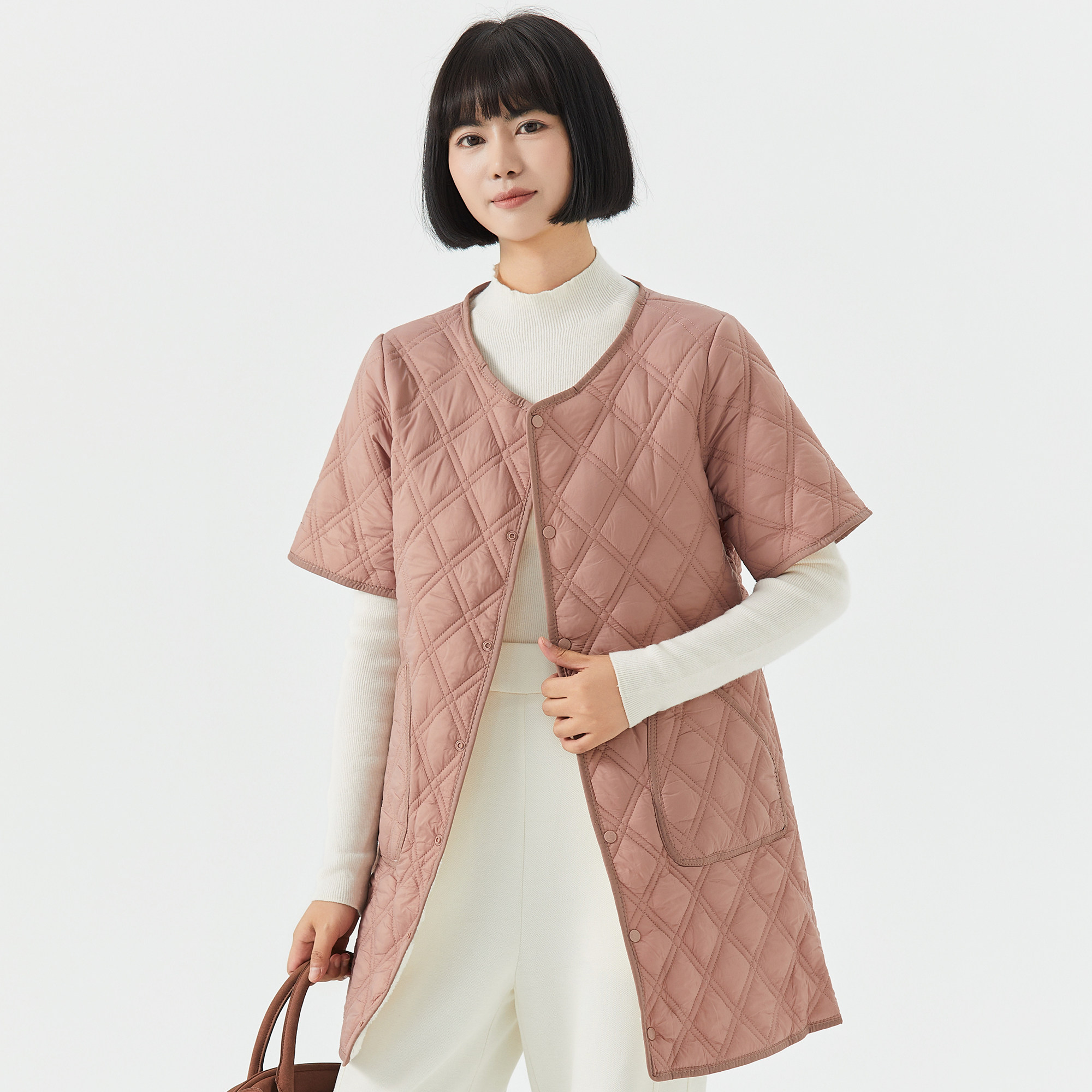 秋冬季女士羽绒棉衣菱形格修身轻薄妈妈保暖内胆棉服中长款小棉袄