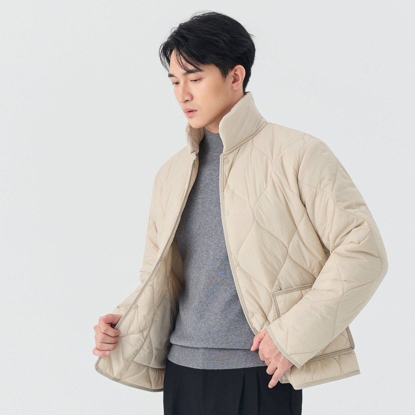 秋冬高领轻薄棉服男羽绒棉内胆长袖学生保暖棉衣宽松时尚棉袄外套