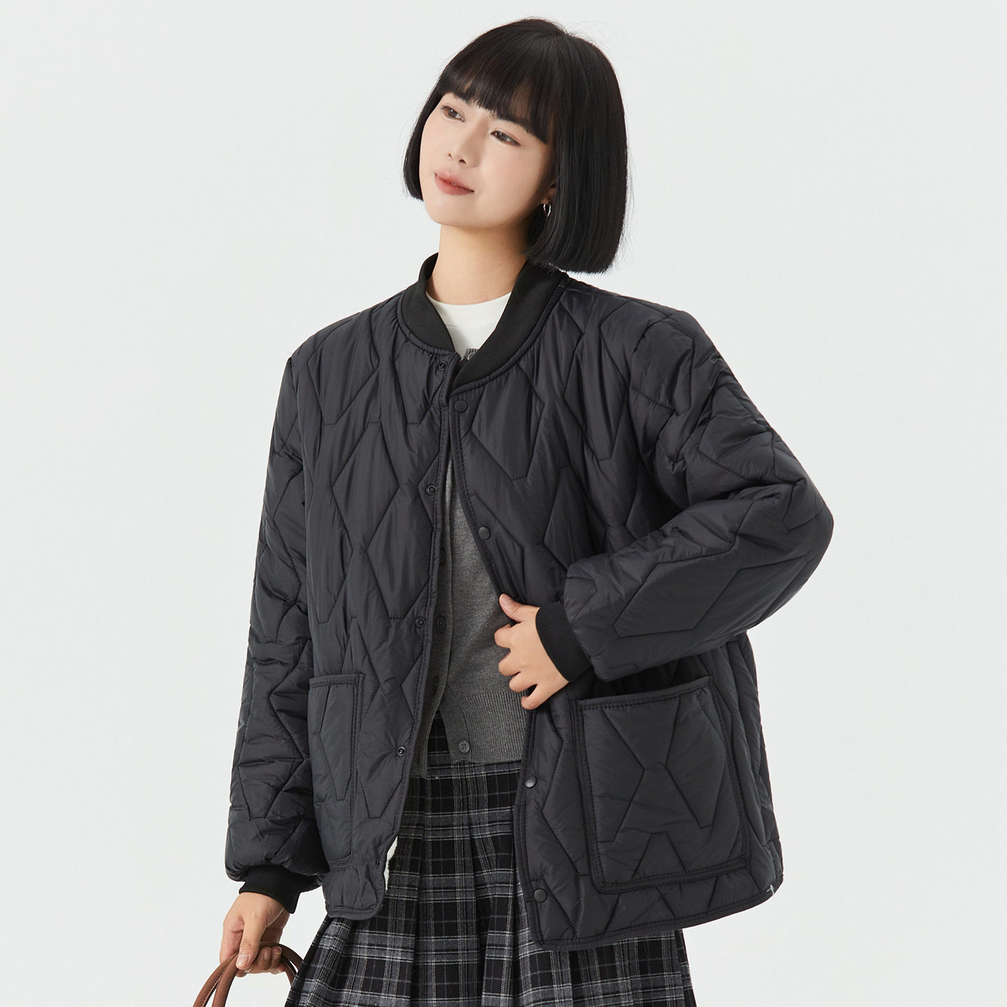 加绒加厚冬季棉衣女立领宽松妈妈家居小棉袄螺纹袖口羽绒棉服罩衫