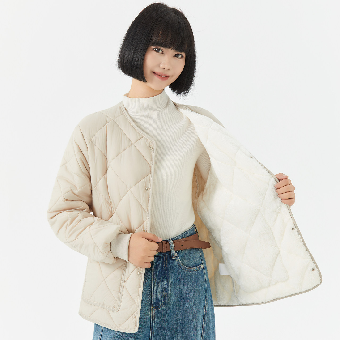 冬季女士加绒棉袄保暖休闲内胆加厚棉衣羊羔绒韩版加大加肥棉服