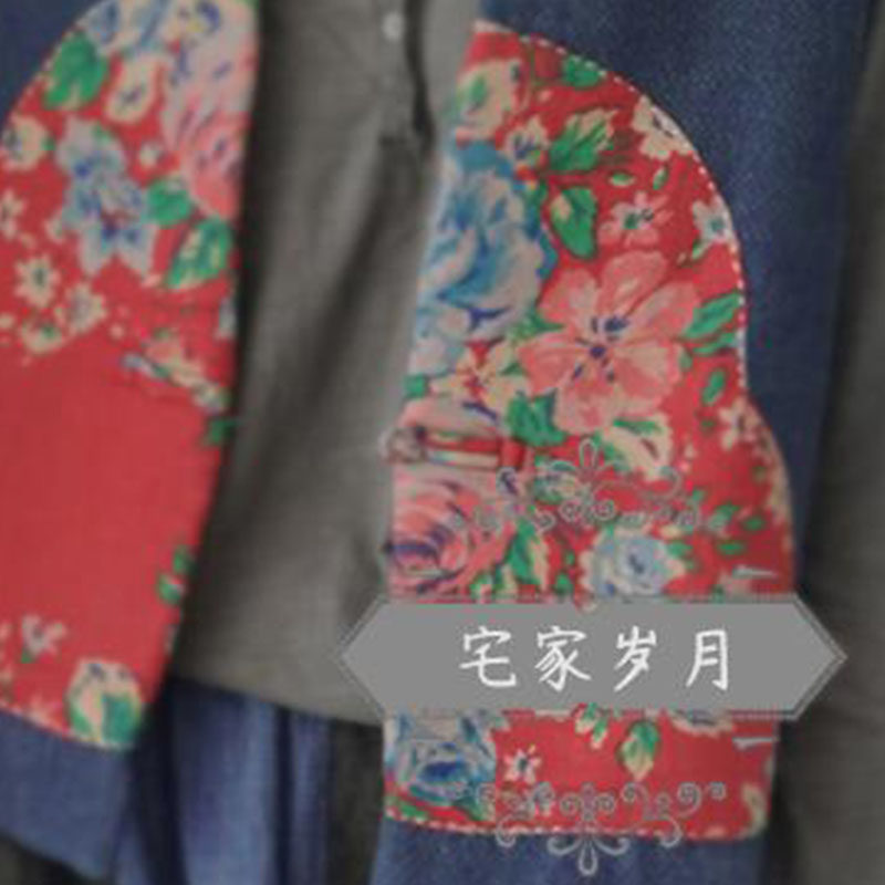 [HUAIHUA HUTONG] VEST RETRO CARDIGAN HORSE CLIP PRINT SHORT JACKET LOOSE TOP JACKET COTTON COTTON LINEN AUTUMN AND WINTER