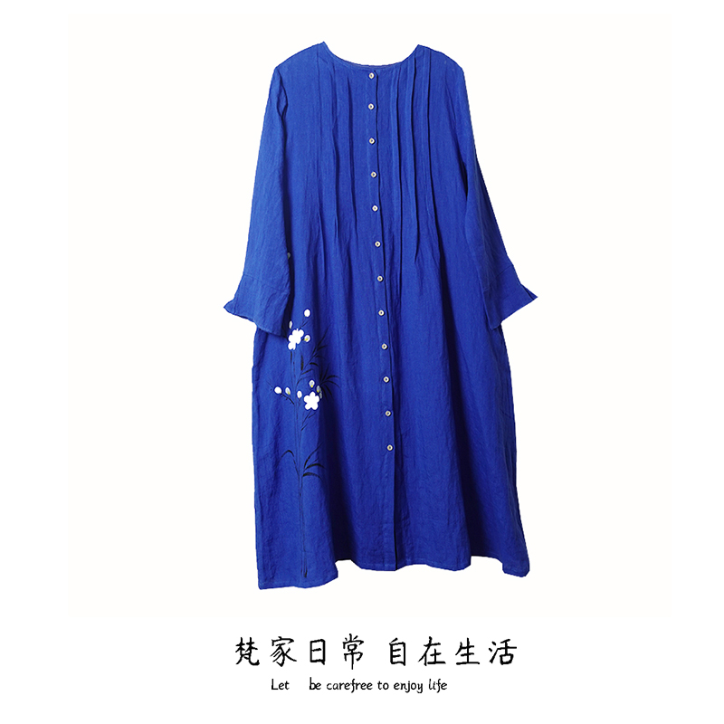 穿法多样的风琴褶亚麻长袖连衣裙