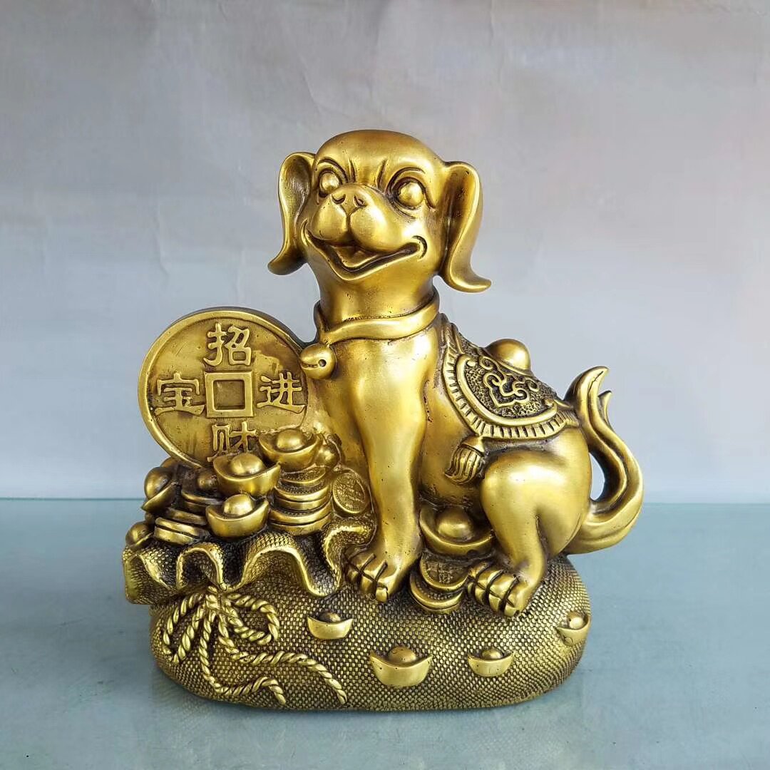 铜狗摆件纯铜聚宝盆狗生肖狗钱袋狗家用办公室装饰狗年吉祥金钱狗