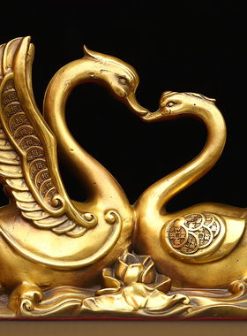 纯铜白天鹅心形鹅摆件