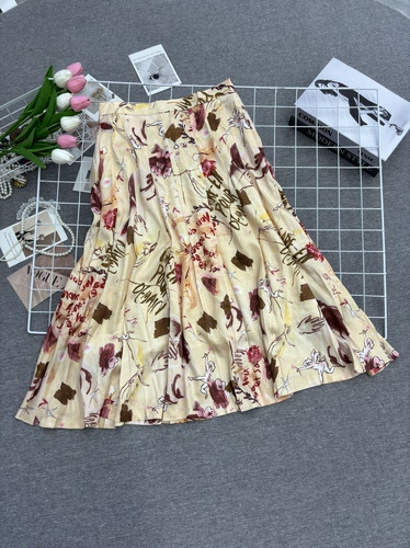 高端时尚美式复古印花百褶半身裙女设计感宽松显瘦减龄裙子