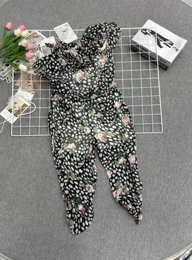 时尚碎花雪纺连体裤女夏季新款荷叶边设计感宽松显瘦气质款连衣裤
