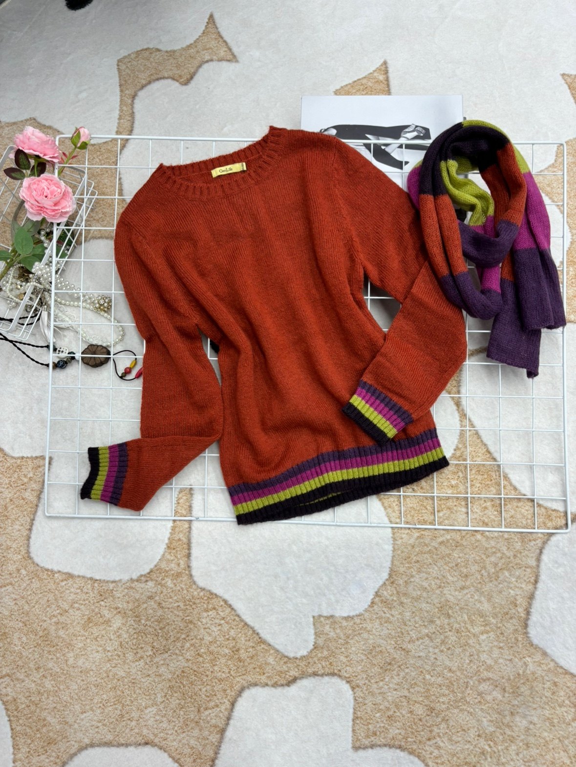 高端时尚简约百搭款撞色拼接针织衫女秋冬款保暖修身显瘦毛衣,女装/女士精品,毛针织衫,淘宝优惠券,粉丝福利购,淘宝优惠卷