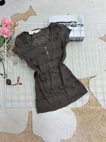 时尚废土风复古短袖蕾丝衫T恤女夏季新款甜美简约圆领短袖上衣