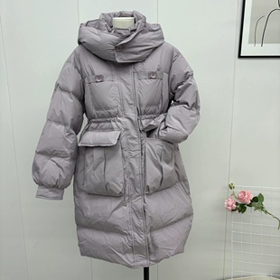 新款韩版宽松大口袋中长款羽绒服女冬季连帽收腰显瘦加厚保暖外套